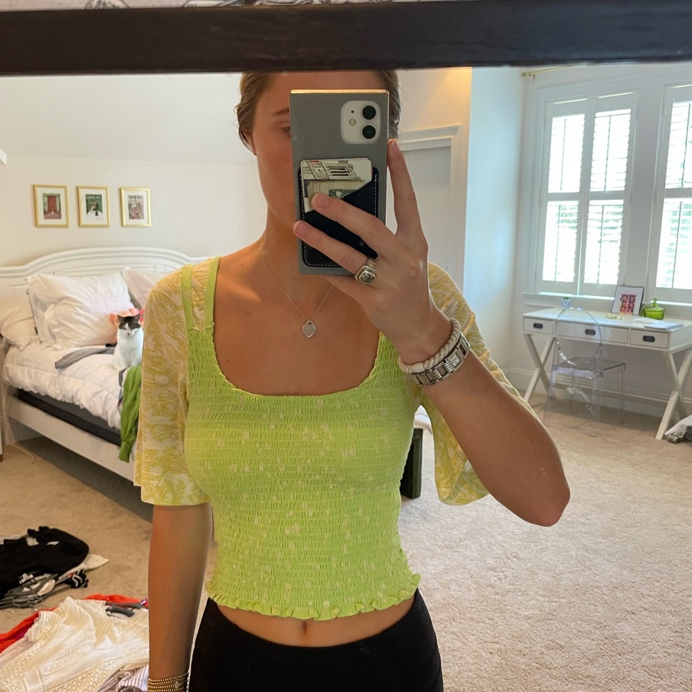 Green and yellow floral pattern free people top worn once